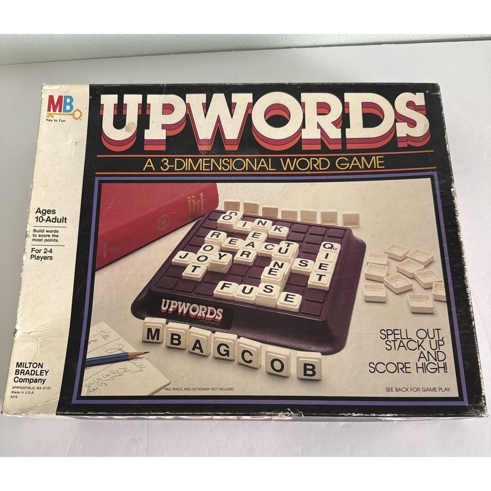 Vintage‎ 1983 Upwords Board Game Milton Bradley 4312 3D Word Stacking Game